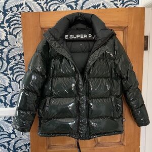 Aritzia Shiny High Gloss Dark Green Puffer Jacket